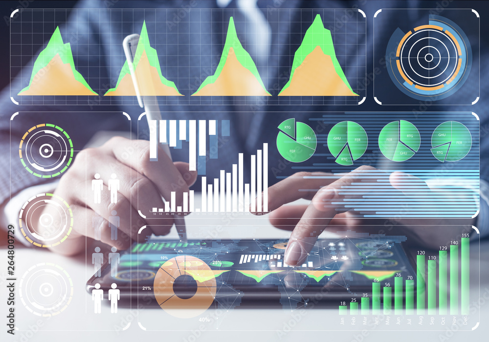 Businessman analysis trading diagram at tablet