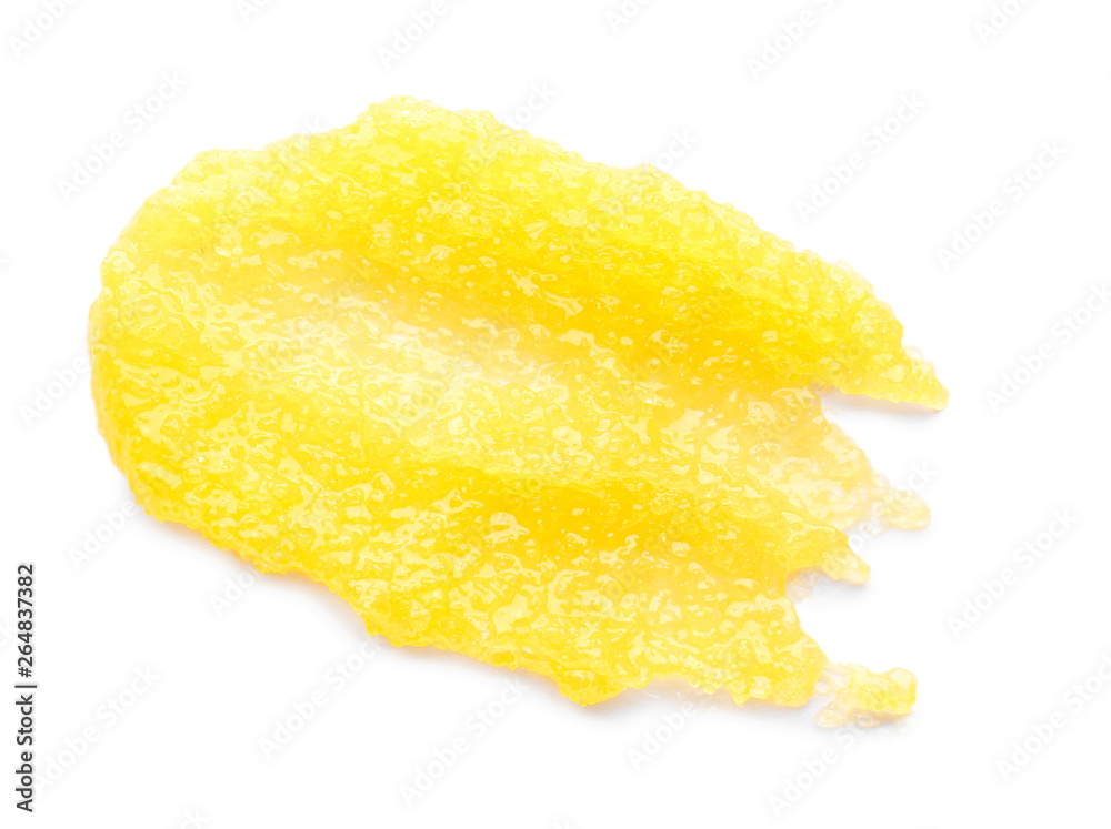 Sample of body scrub on white background