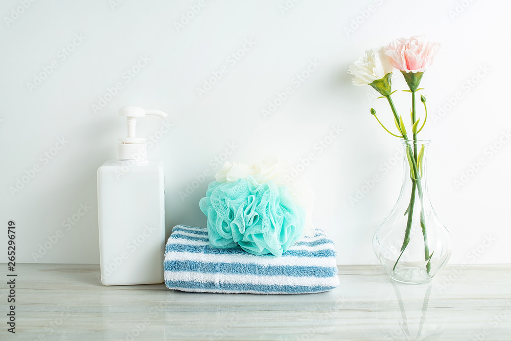 Bathroom towel and bath ball shower gel personal care background material