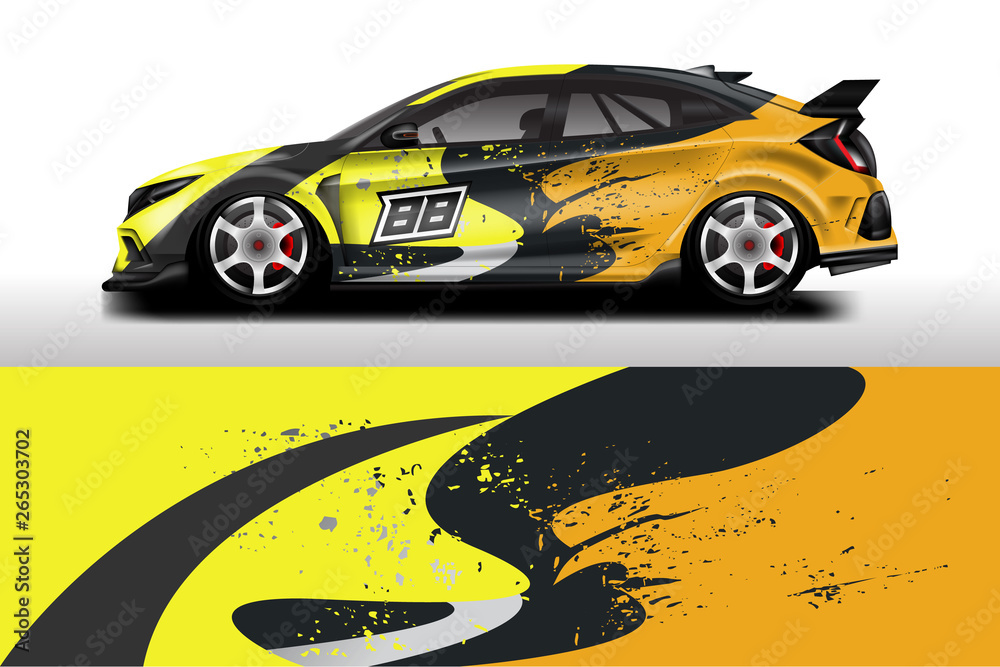 Wrap livery decal car vector , supercar, rally, drift . Graphic abstract stripe racing background .