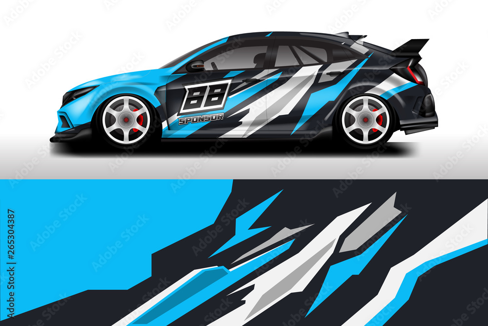 Wrap livery decal car vector , supercar, rally, drift . Graphic abstract stripe racing background . 