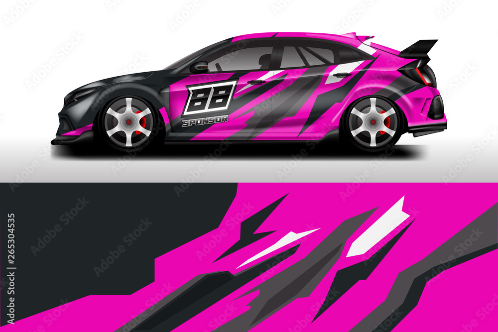 Wrap livery decal car vector , supercar, rally, drift . Graphic abstract stripe racing background . 