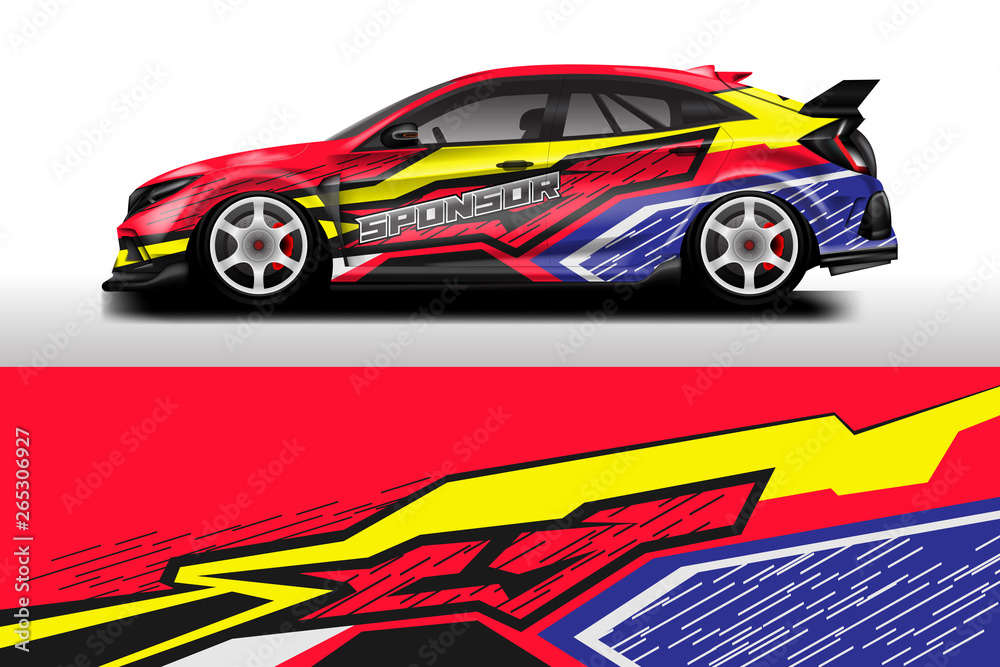 Wrap livery decal car vector , supercar, rally, drift . Graphic abstract stripe racing background . 