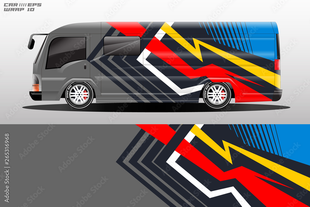 Van decal cargo and car wrap vector, truck, bus, racing, service car, auto designs . Graphic abstrac