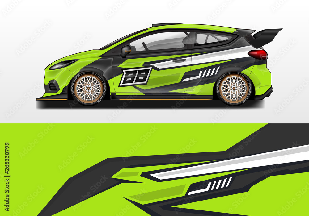 Car wrap decal design vector. Graphic abstract background kit designs for vehicle, race car, rally, 