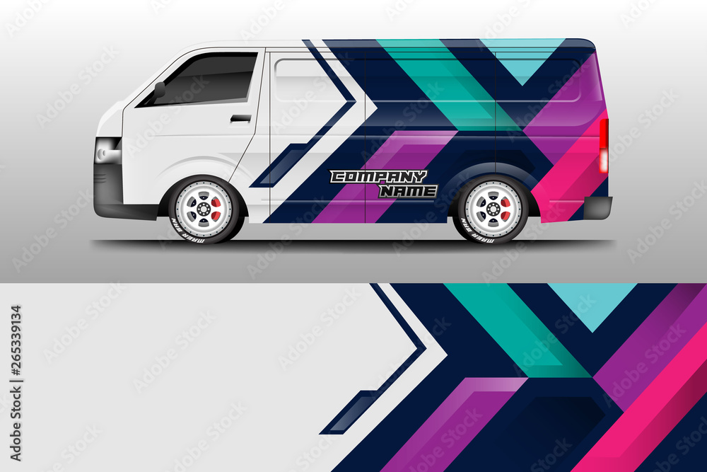 Van decal cargo and car wrap vector . Graphic abstract background livery 