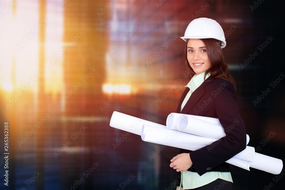 Portrait of young student of architecture  on background