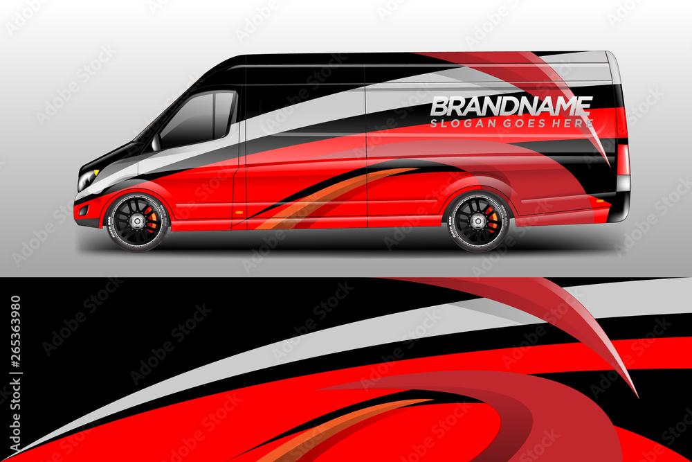 Van decal cargo and car wrap vector . Graphic abstract background livery 