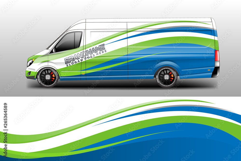 Van decal cargo and car wrap vector . Graphic abstract background livery 