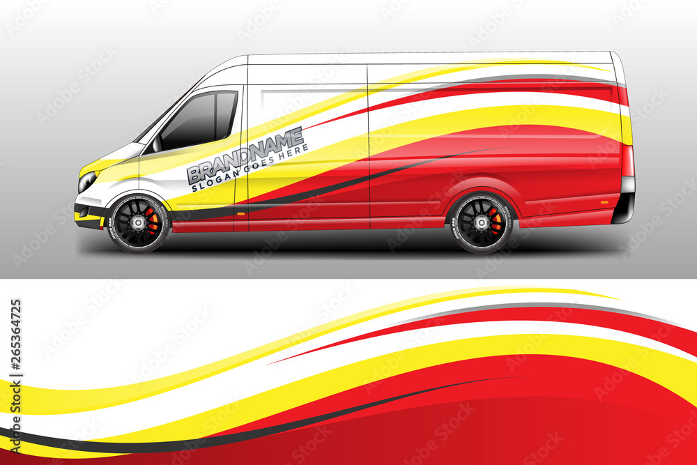 Van decal cargo and car wrap vector . Graphic abstract background livery 