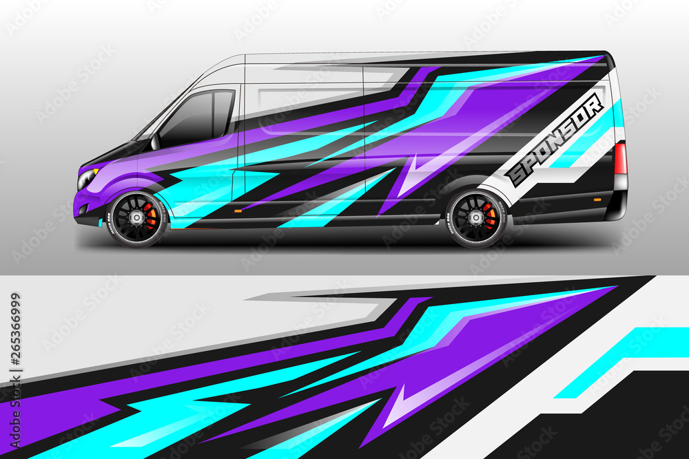 Van decal cargo and car wrap vector . Graphic abstract background livery 