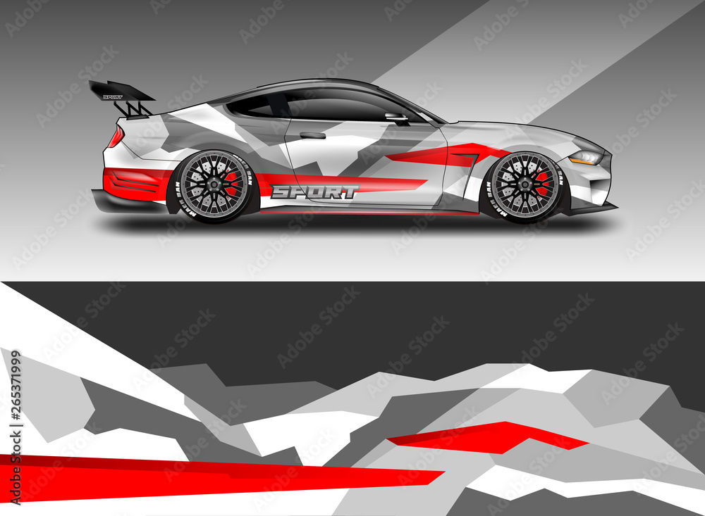 Sport Car decal wrap design vector. Graphic abstract stripe racing background kit designs for vehicl