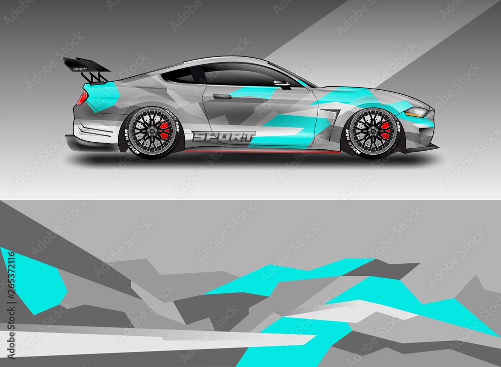 Sport Car decal wrap design vector. Graphic abstract stripe racing background kit designs for vehicl