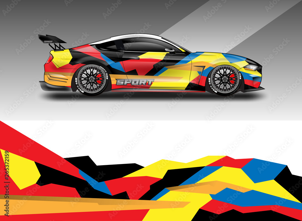 Sport Car decal wrap design vector. Graphic abstract stripe racing background kit designs for vehicl