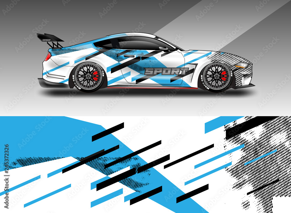 Sport Car decal wrap design vector. Graphic abstract stripe racing background kit designs for vehicl