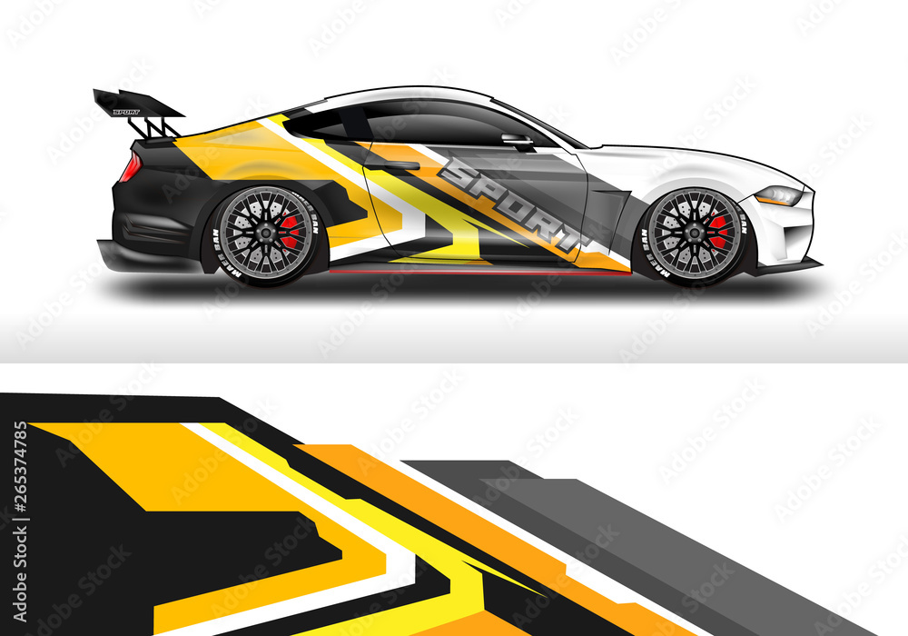 Sport Car decal wrap design vector. Graphic abstract stripe racing background kit designs for vehicl