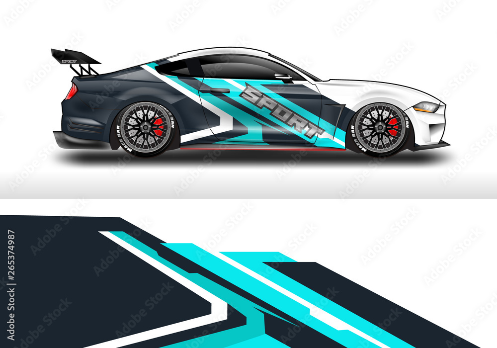 Livery decal car vector , supercar, rally, drift . Graphic abstract stripe racing background . 