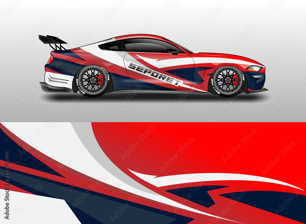 Livery decal car vector , supercar, rally, drift . Graphic abstract stripe racing background . 