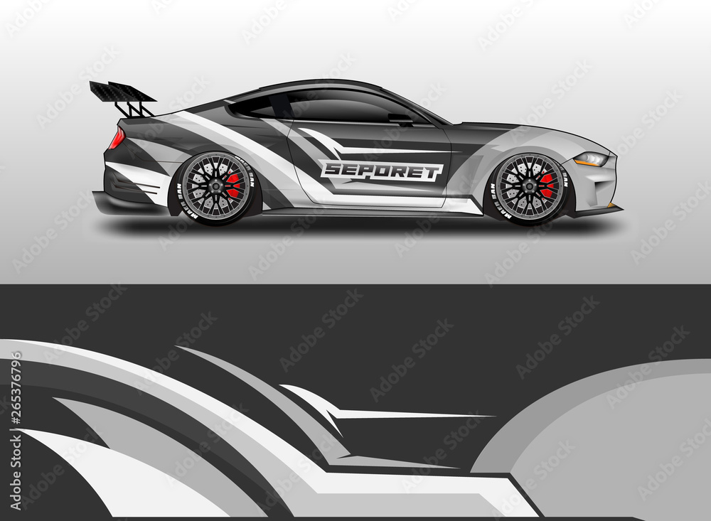 Livery decal car vector , supercar, rally, drift . Graphic abstract stripe racing background . 