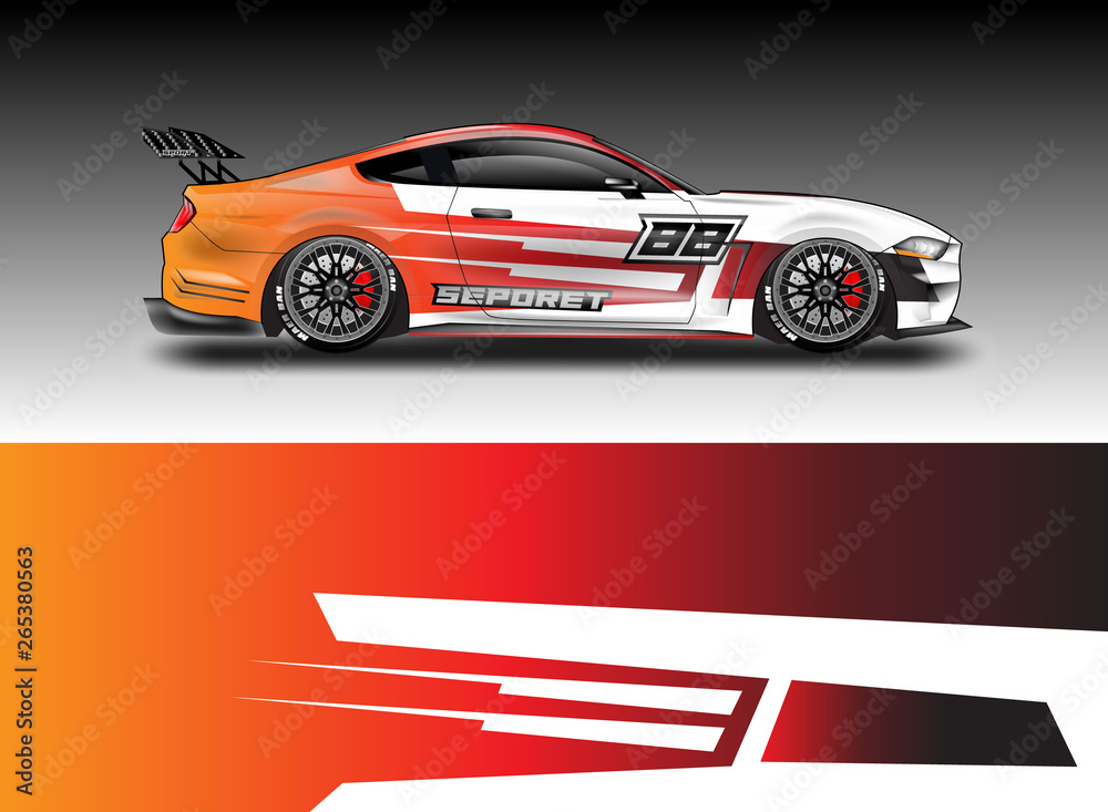 Livery decal car vector , supercar, rally, drift . Graphic abstract stripe racing background . File 