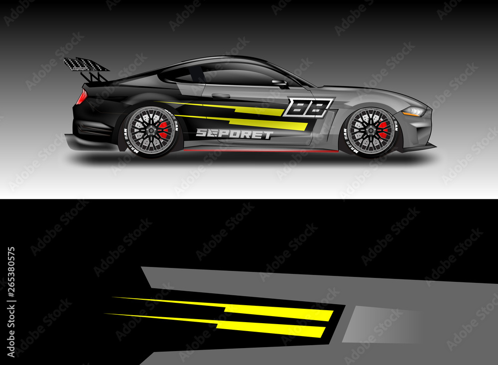 Livery decal car vector , supercar, rally, drift . Graphic abstract stripe racing background . File 