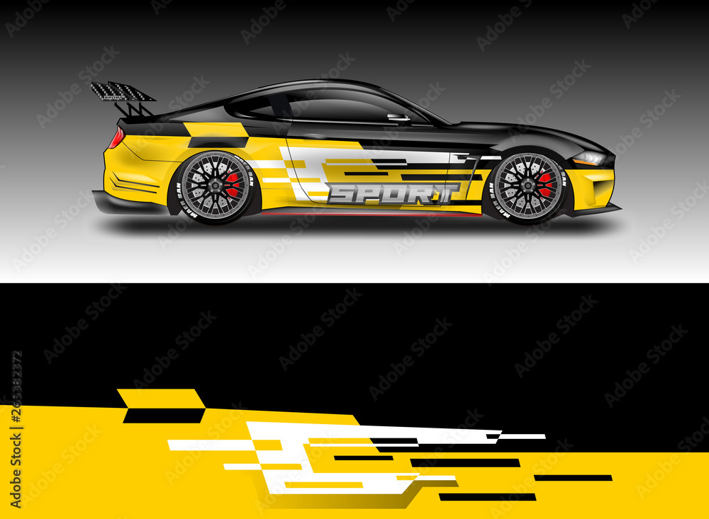 Livery decal car vector , supercar, rally, drift . Graphic abstract stripe racing background . File 