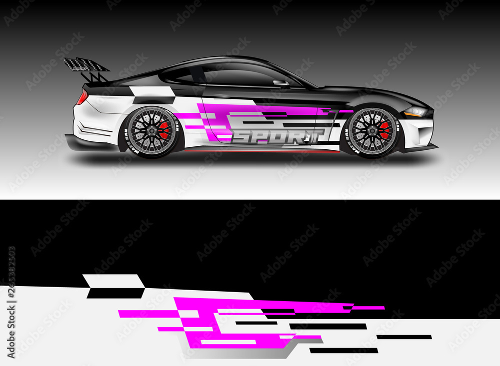 Livery decal car vector , supercar, rally, drift . Graphic abstract stripe racing background . File 