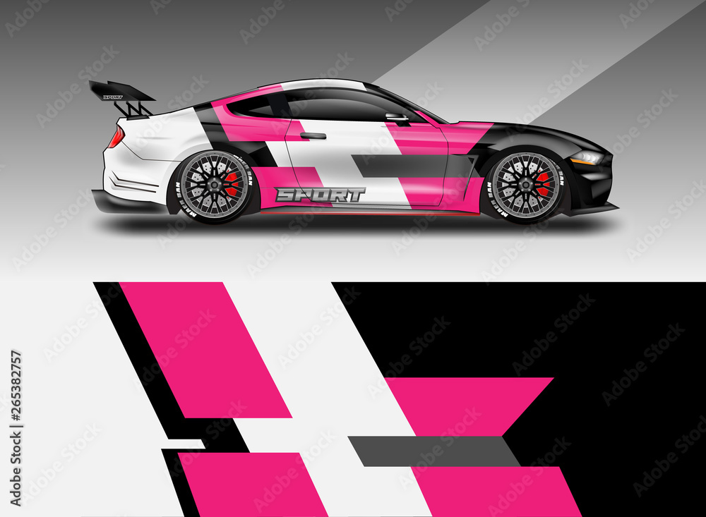 Livery decal car vector , supercar, rally, drift . Graphic abstract stripe racing background . File 