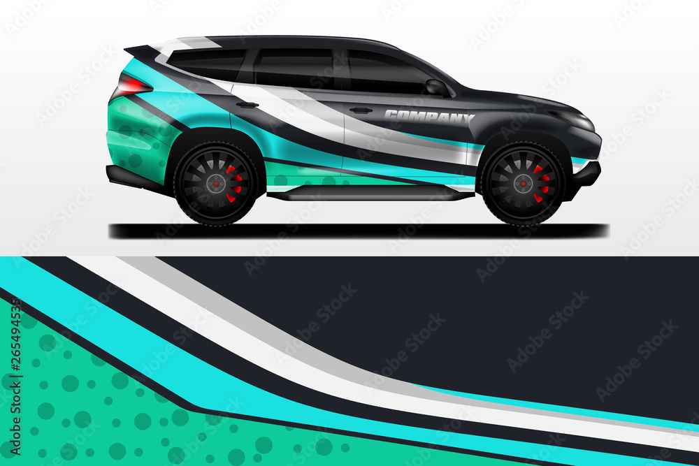 Car decal design vector. Graphic abstract stripe racing background kit designs for wrap vehicle, rac