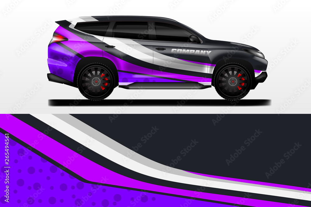 Car decal design vector. Graphic abstract stripe racing background kit designs for wrap vehicle, rac