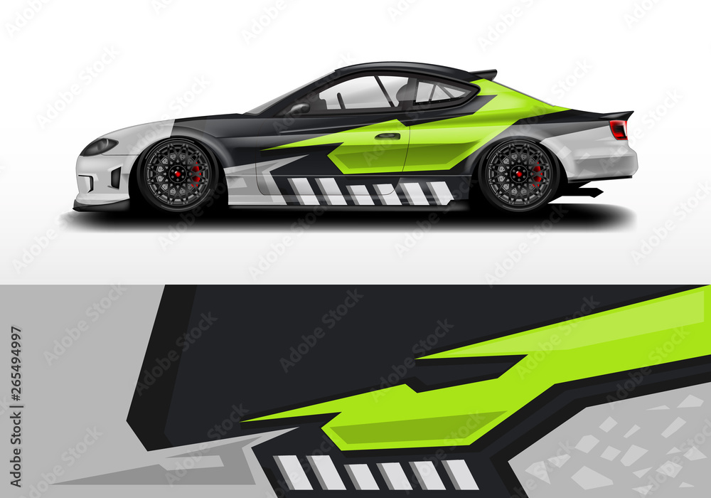 Car wrap graphic vector. Abstract stripe racing background kit designs for wrap vehicle, race car, r