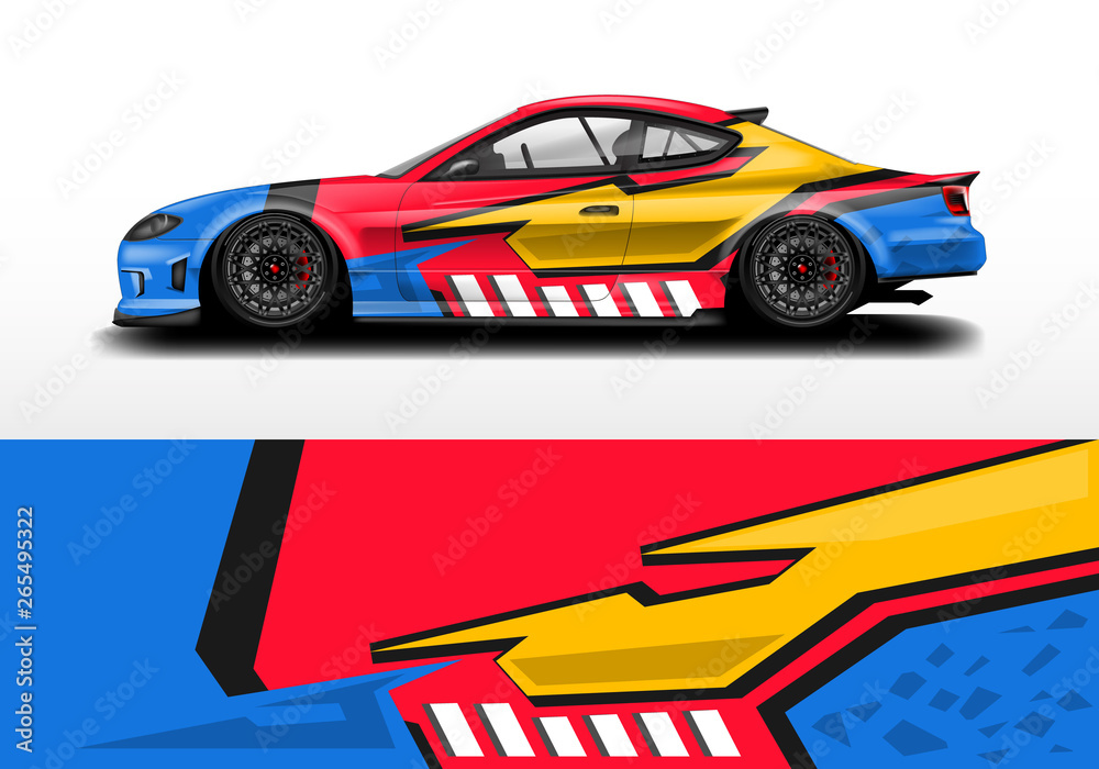 Car wrap graphic vector. Abstract stripe racing background kit designs for wrap vehicle, race car, r