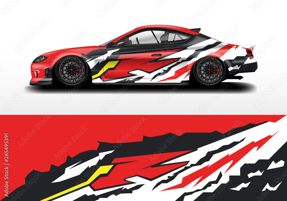 Car wrap graphic vector. Abstract stripe racing background kit designs for wrap vehicle, race car, r