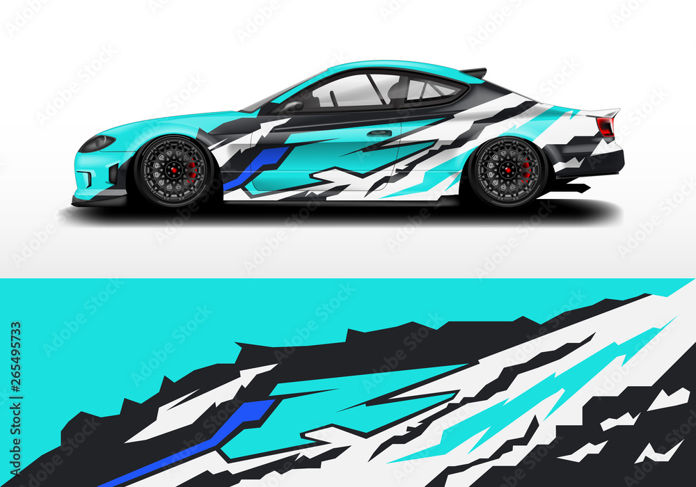 Car wrap graphic vector. Abstract stripe racing background kit designs for wrap vehicle, race car, r