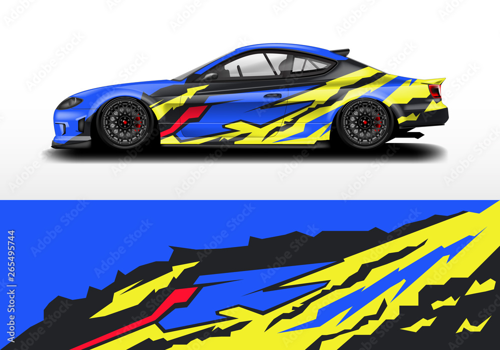 Car wrap graphic vector. Abstract stripe racing background kit designs for wrap vehicle, race car, r