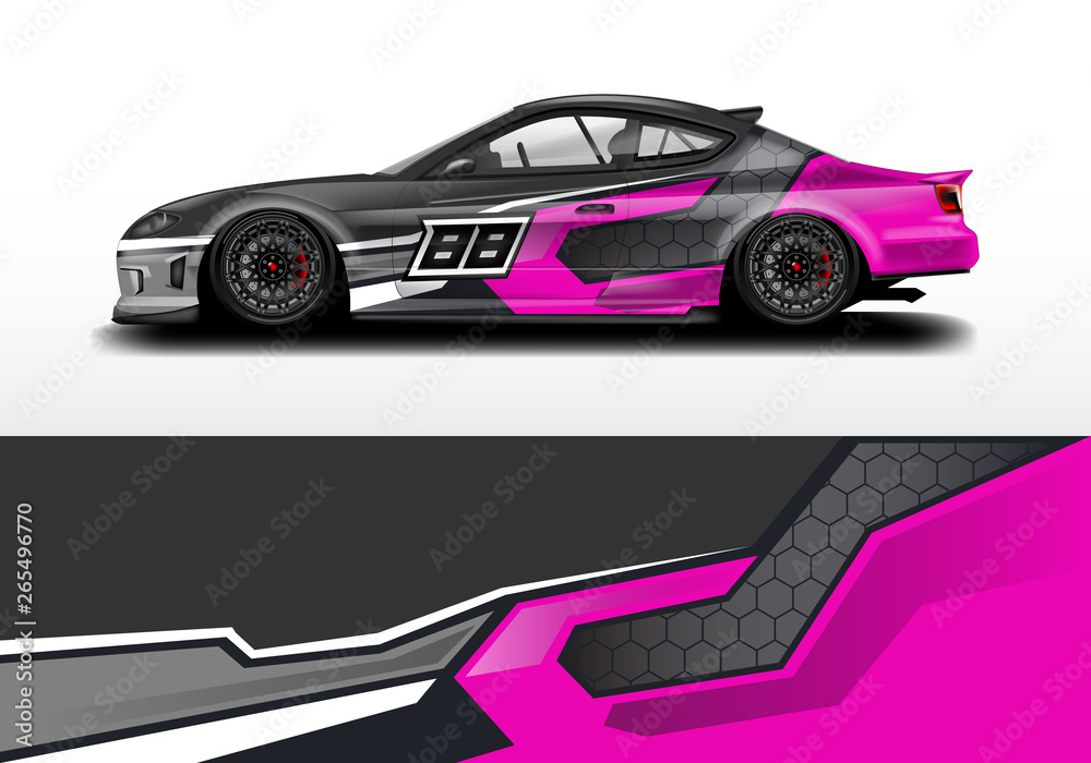 Car wrap graphic vector. Abstract stripe racing background kit designs for wrap vehicle, race car, r