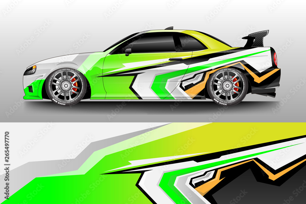 Car wrap graphic vector. Abstract stripe racing background kit designs for wrap vehicle, race car, r