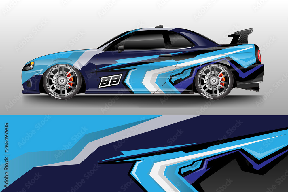 Car wrap graphic vector. Abstract stripe racing background kit designs for wrap vehicle, race car, r