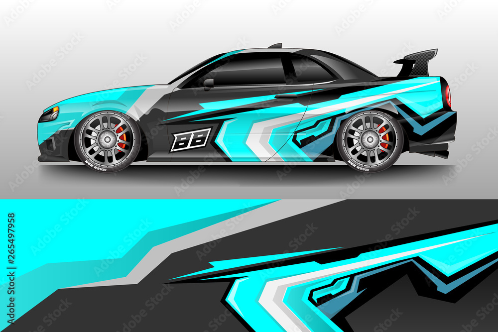 Car wrap graphic vector. Abstract stripe racing background kit designs for wrap vehicle, race car, r