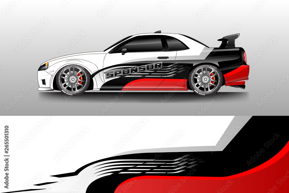 Car wrap livery decal vector , supercar, rally, drift . Graphic abstract stripe racing background . 