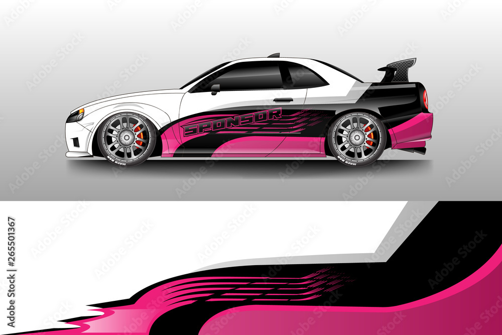 Car wrap livery decal vector , supercar, rally, drift . Graphic abstract stripe racing background . 