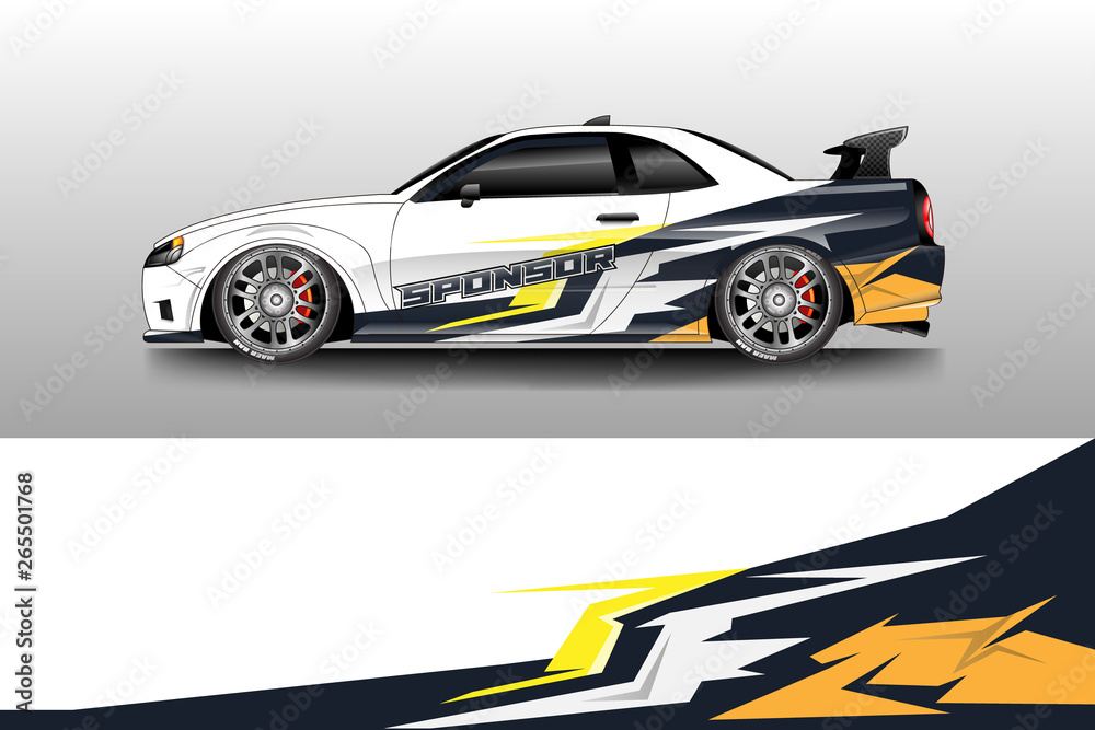 Car wrap livery decal vector , supercar, rally, drift . Graphic abstract stripe racing background . 