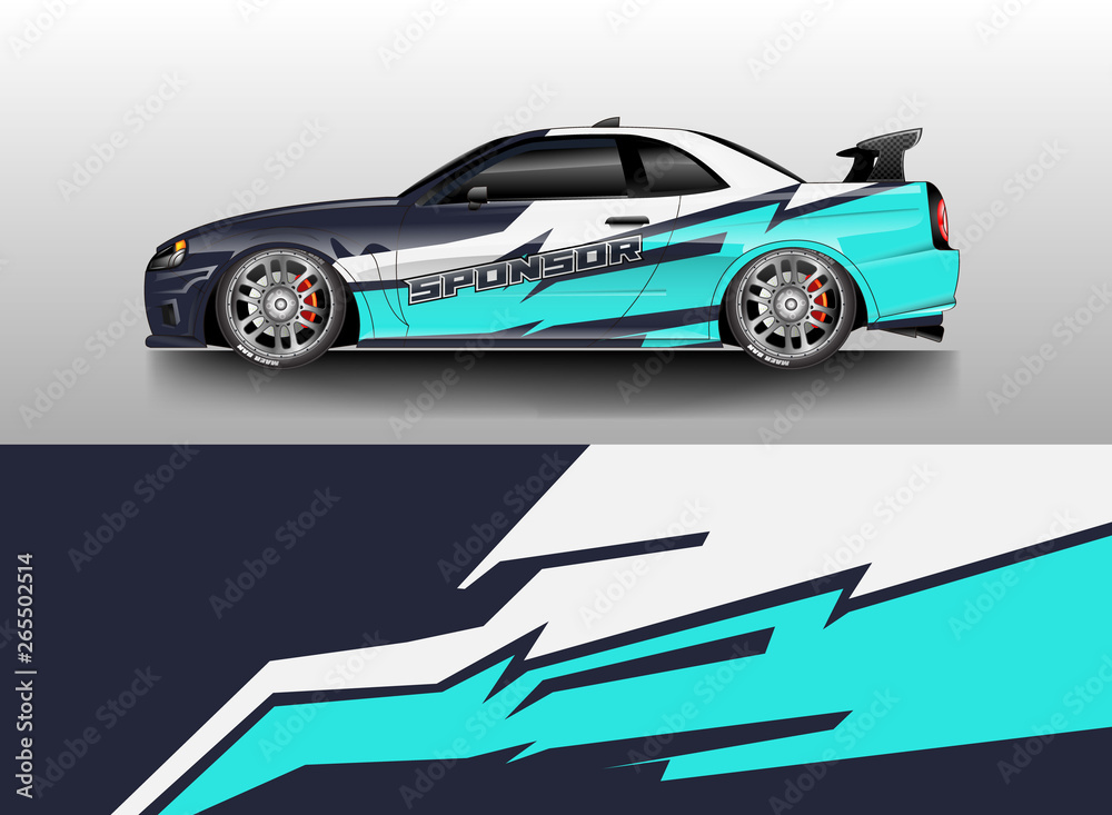 Car wrap livery decal vector , supercar, rally, drift . Graphic abstract stripe racing background . 