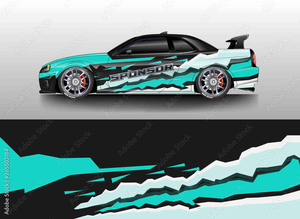 Car wrap livery decal vector , supercar, rally, drift . Graphic abstract stripe racing background . 