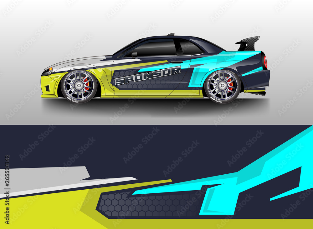 Car wrap livery decal vector , supercar, rally, drift . Graphic abstract stripe racing background . 