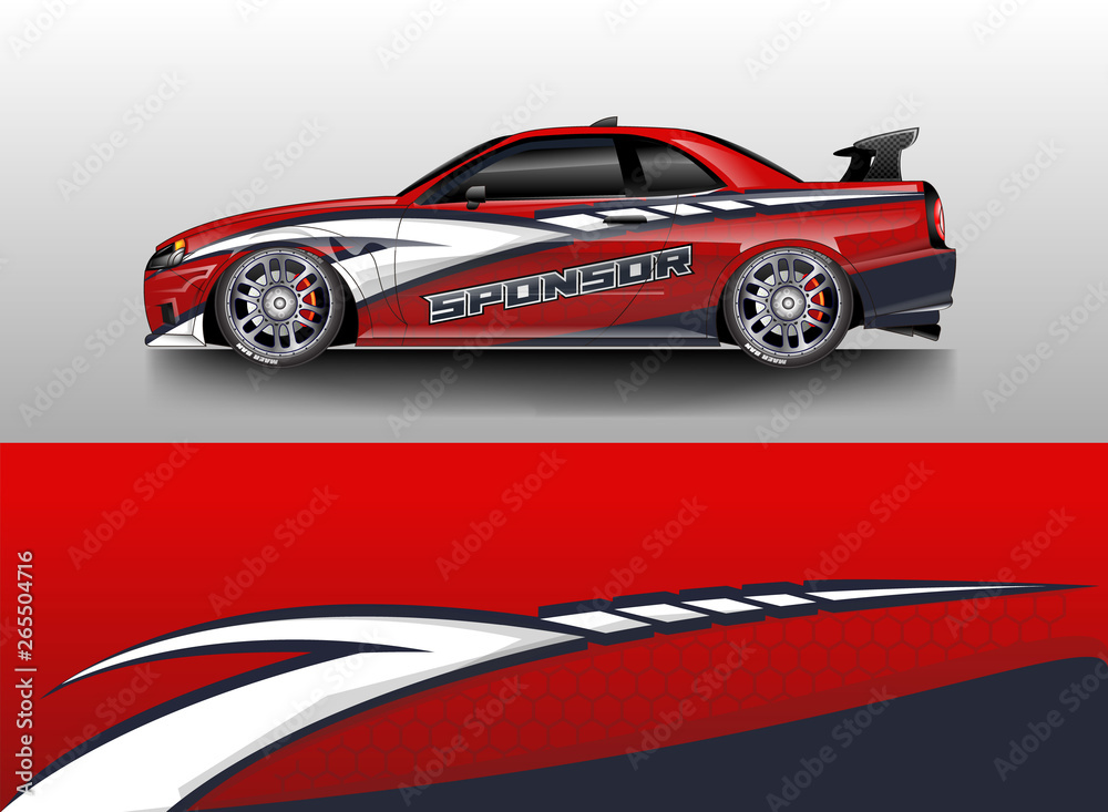 Car wrap livery decal vector , supercar, rally, drift . Graphic abstract stripe racing background . 