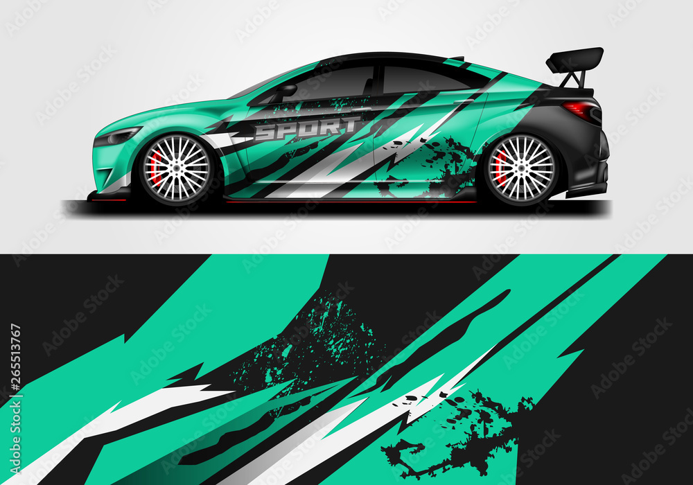 Car wrap decal rally design vector. Graphic abstract background designs for vehicle 