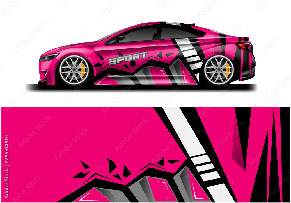 Car wrap decal rally design vector. Graphic abstract background designs for vehicle 