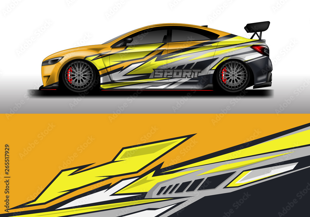 Car wrap decal rally design vector. Graphic abstract background designs for vehicle 