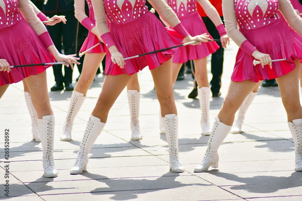 Cheerleaders closeup in a symmetrical formation 